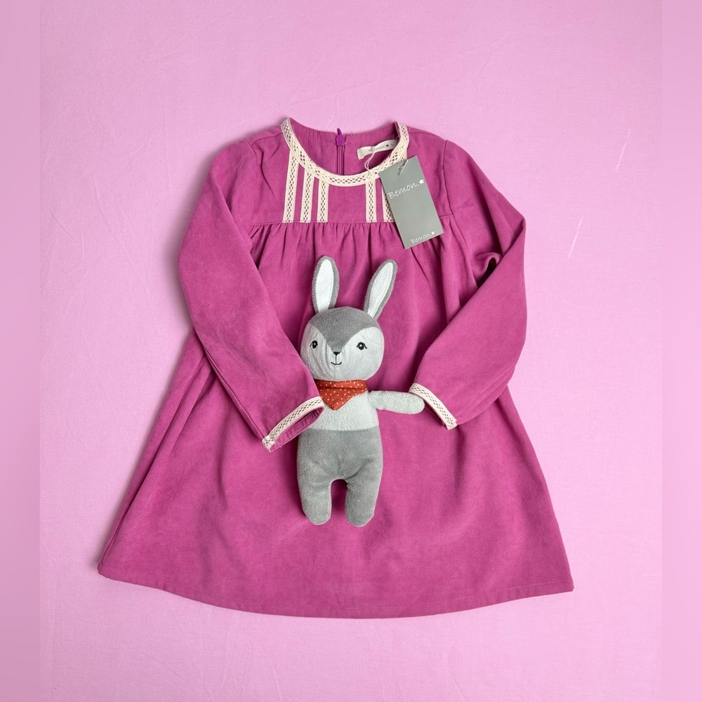 NWT Korean Clothing Brand | Girl's Dress With Shirring And Lace Trim Size 2-3T